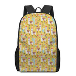 Yellow Llama Pattern Print 17 Inch Backpack
