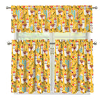 Yellow Llama Pattern Print 3 Piece Kitchen Curtains