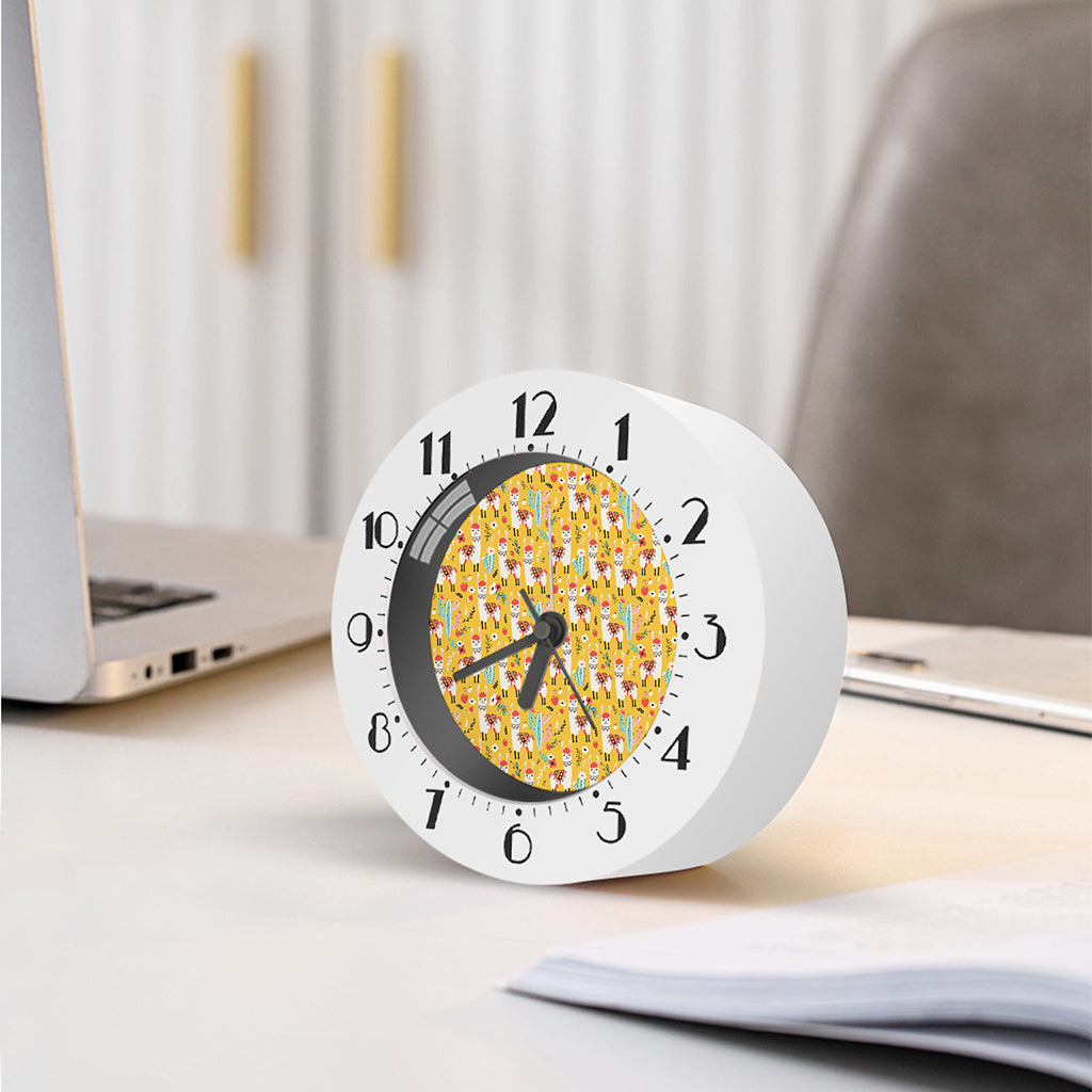 Yellow Llama Pattern Print Alarm Clock