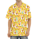 Yellow Llama Pattern Print Aloha Shirt
