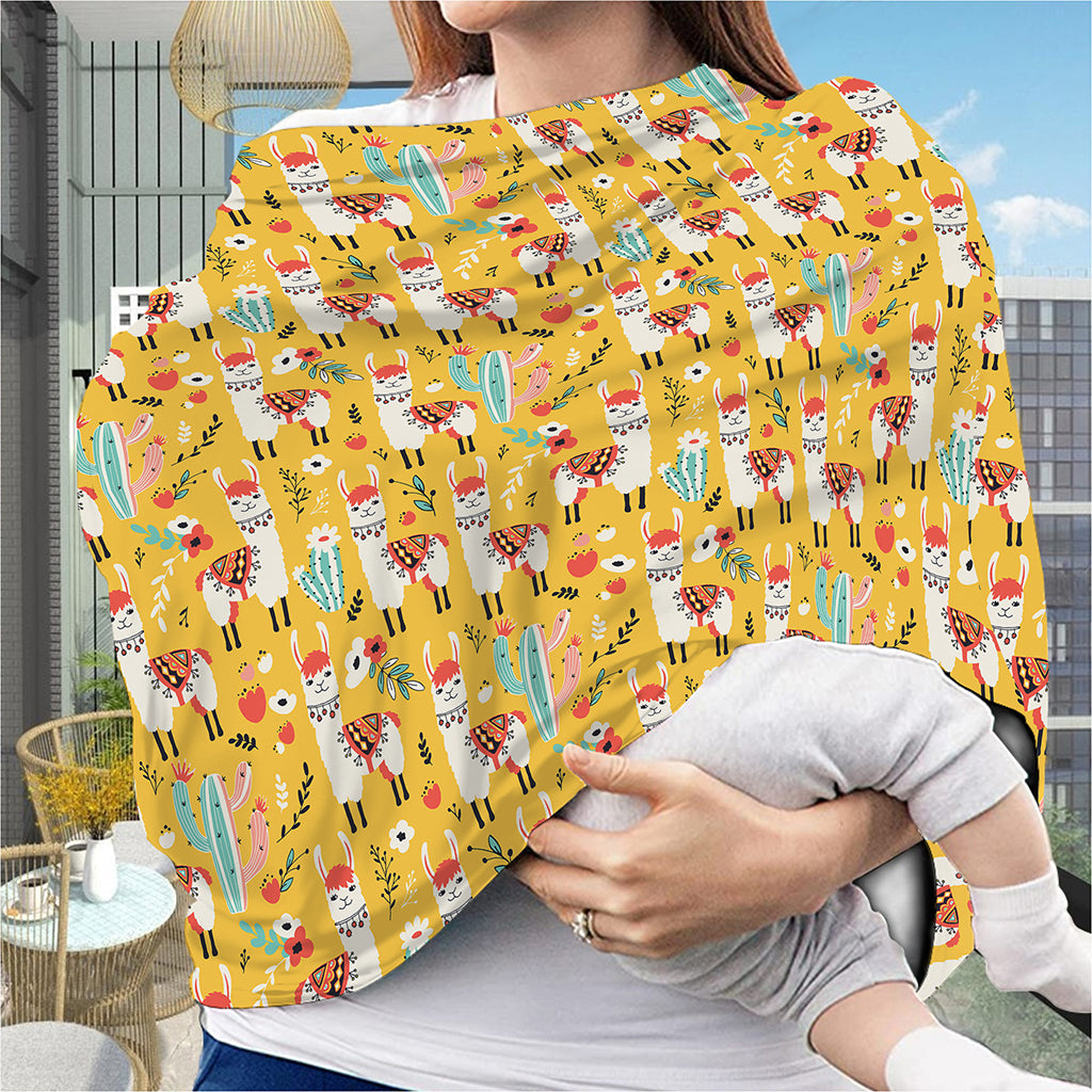 Yellow Llama Pattern Print Baby Seat Cover