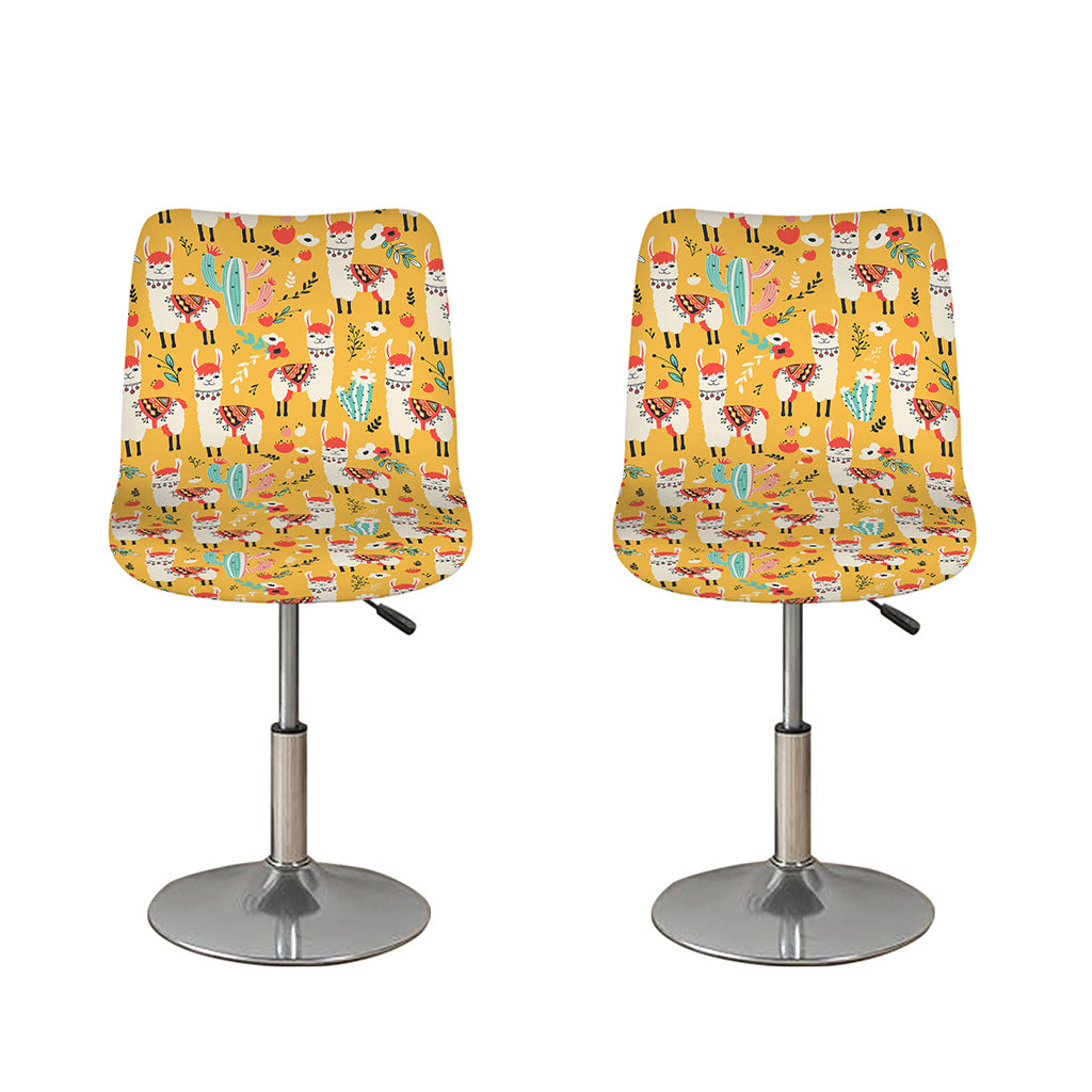 Yellow Llama Pattern Print Bar Stool Covers