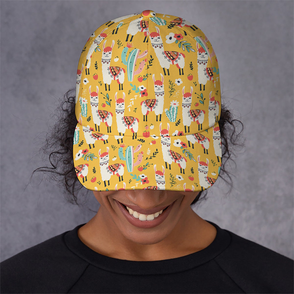 Yellow Llama Pattern Print Baseball Cap