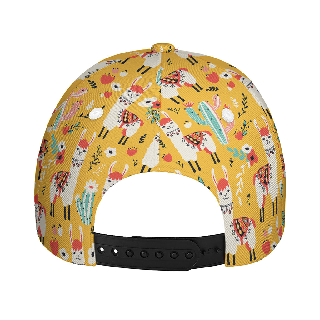 Yellow Llama Pattern Print Baseball Cap