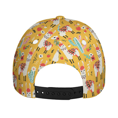 Yellow Llama Pattern Print Baseball Cap