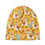 Yellow Llama Pattern Print Beanie