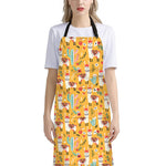 Yellow Llama Pattern Print Bib Apron With Pocket