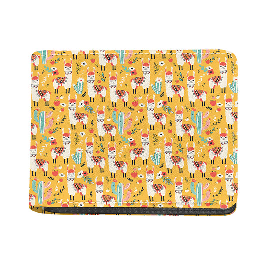 Yellow Llama Pattern Print Bifold Wallet
