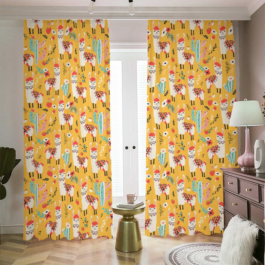 Yellow Llama Pattern Print Blackout Pencil Pleat Curtains