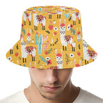 Yellow Llama Pattern Print Bucket Hat