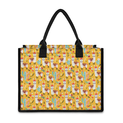 Yellow Llama Pattern Print Canvas Tote Bag