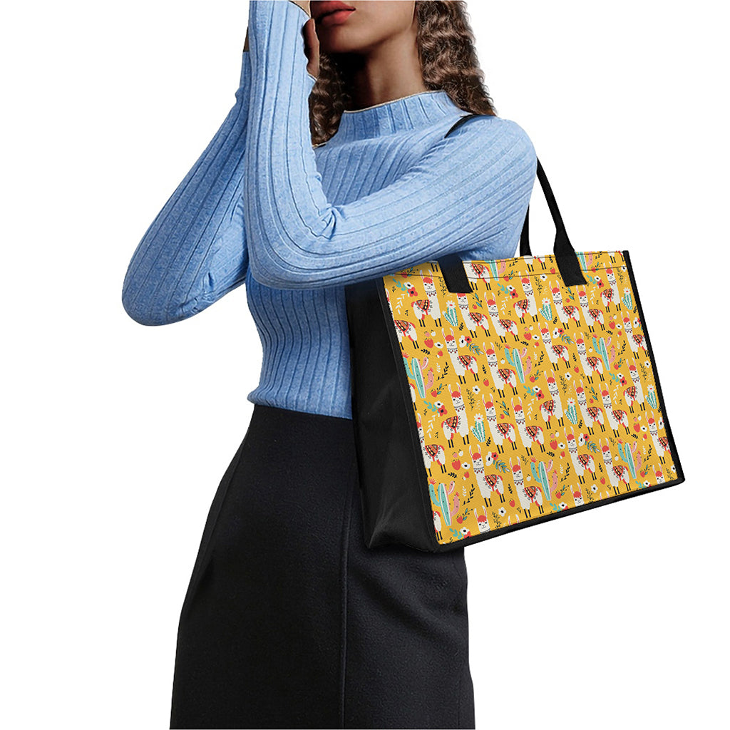 Yellow Llama Pattern Print Canvas Tote Bag
