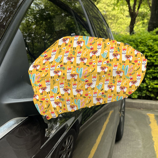 Yellow Llama Pattern Print Car Side Mirror Covers