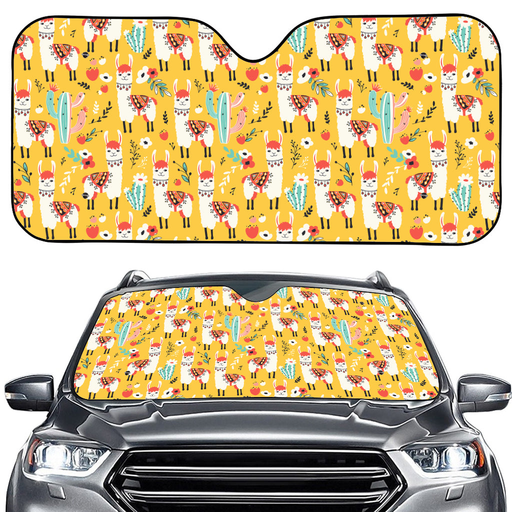 Yellow Llama Pattern Print Car Windshield Sun Shade