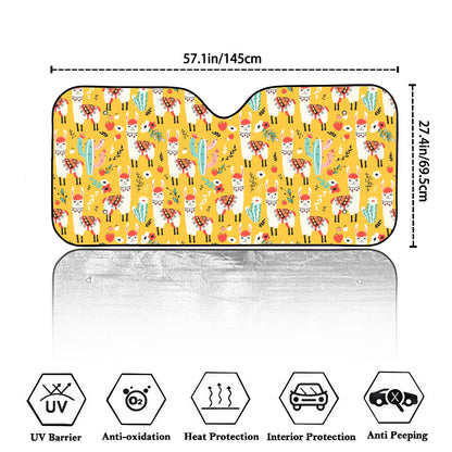 Yellow Llama Pattern Print Car Windshield Sun Shade