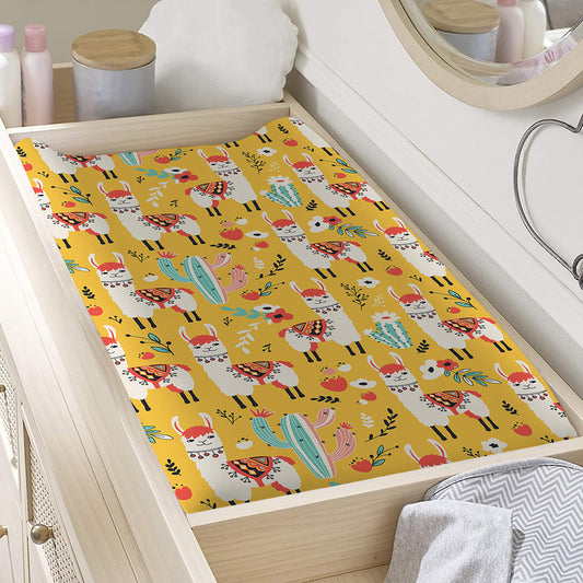 Yellow Llama Pattern Print Changing Pad Cover