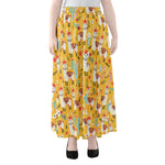 Yellow Llama Pattern Print Chiffon Maxi Skirt
