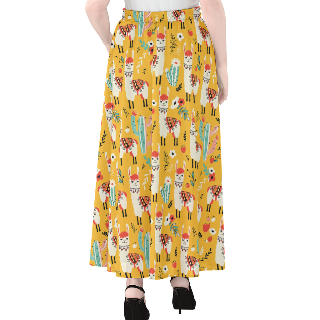 Yellow Llama Pattern Print Chiffon Maxi Skirt