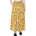 Yellow Llama Pattern Print Chiffon Maxi Skirt