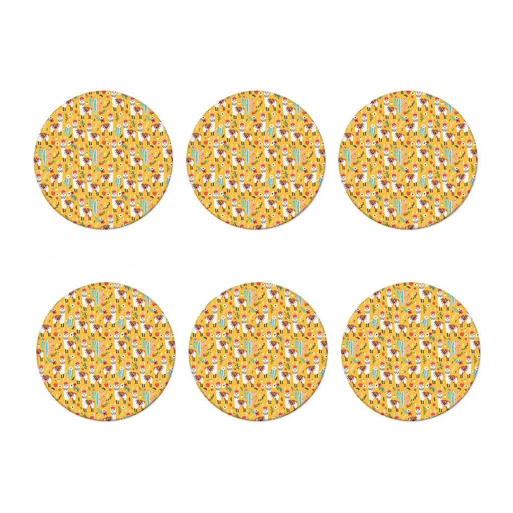 Yellow Llama Pattern Print Coaster Set