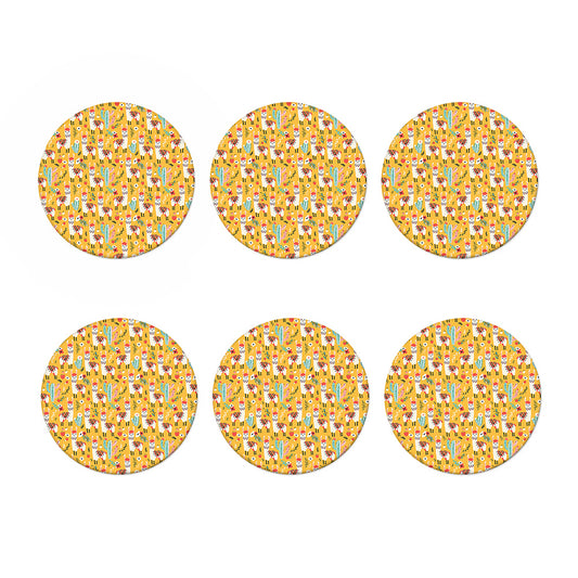 Yellow Llama Pattern Print Coaster Set