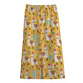 Yellow Llama Pattern Print Cotton Front Slit Maxi Skirt