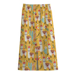 Yellow Llama Pattern Print Cotton Front Slit Maxi Skirt