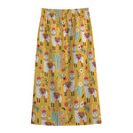 Yellow Llama Pattern Print Cotton Front Slit Maxi Skirt