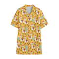 Yellow Llama Pattern Print Cotton Hawaiian Shirt