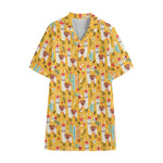 Yellow Llama Pattern Print Cotton Hawaiian Shirt