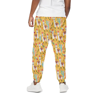 Yellow Llama Pattern Print Cotton Pants
