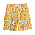 Yellow Llama Pattern Print Cotton Shorts