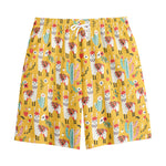 Yellow Llama Pattern Print Cotton Shorts
