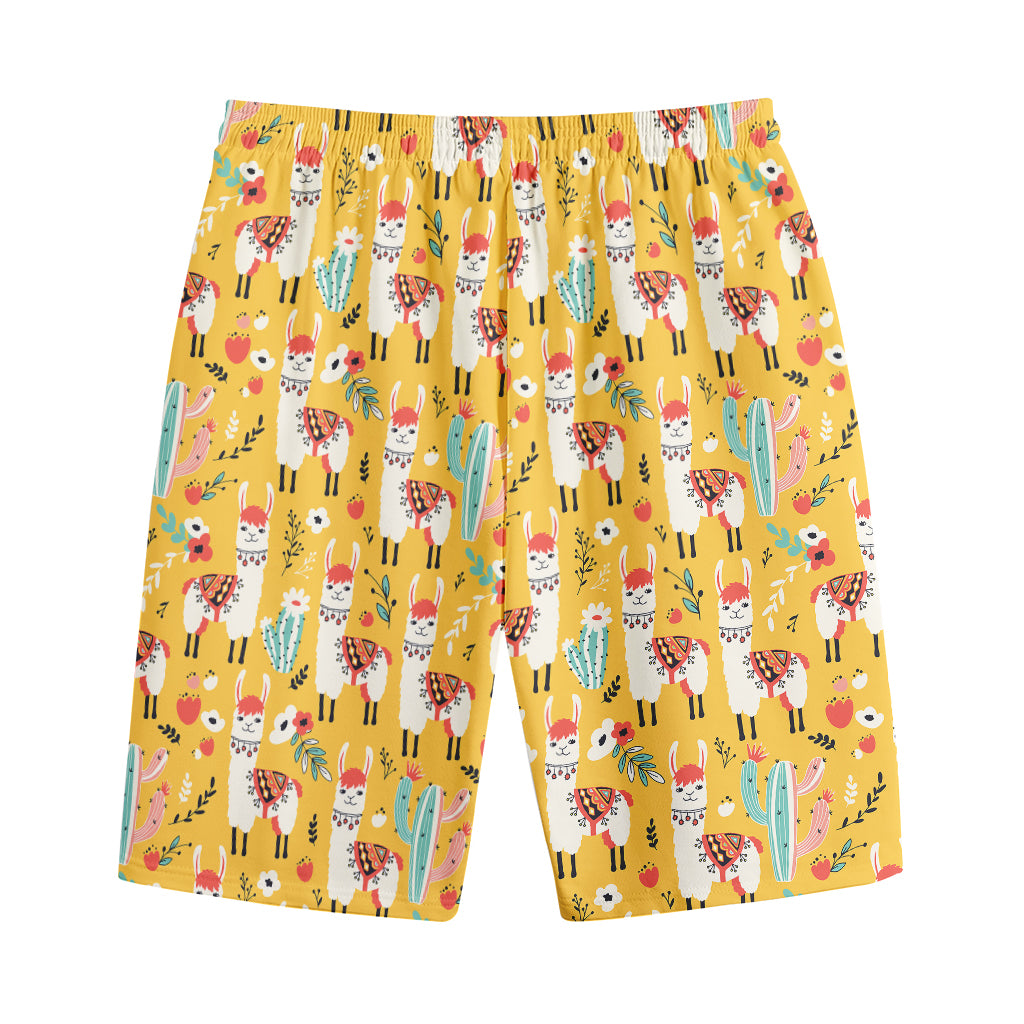 Yellow Llama Pattern Print Cotton Shorts