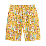 Yellow Llama Pattern Print Cotton Shorts