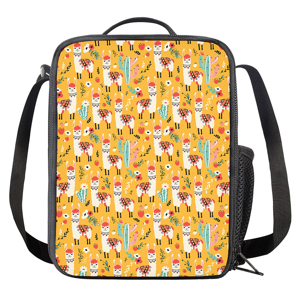 Yellow Llama Pattern Print Crossbody Lunch Bag