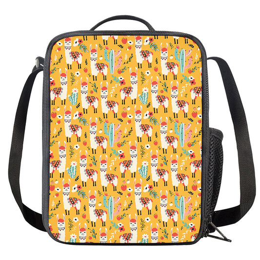 Yellow Llama Pattern Print Crossbody Lunch Bag