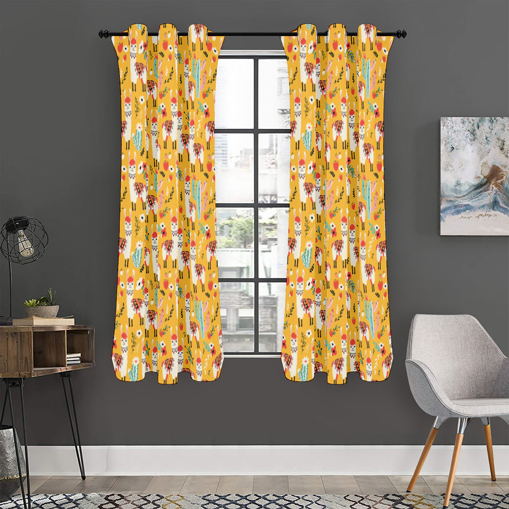 Yellow Llama Pattern Print Curtain
