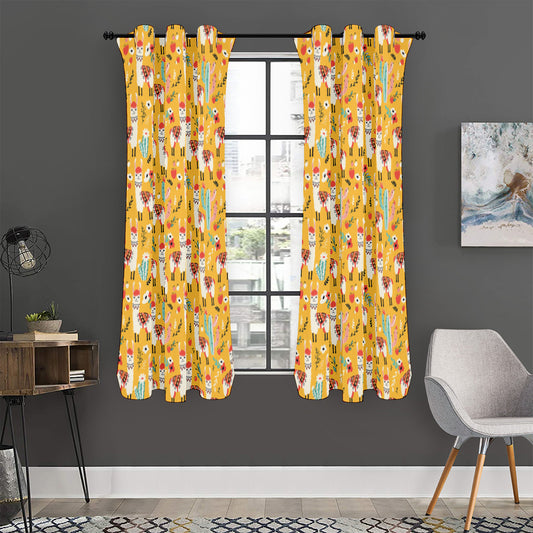 Yellow Llama Pattern Print Curtain