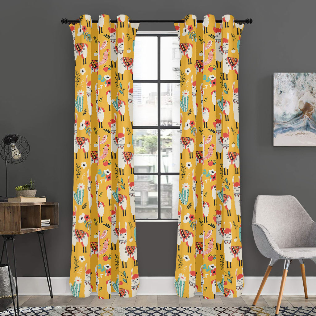 Yellow Llama Pattern Print Curtain