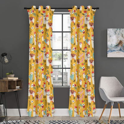 Yellow Llama Pattern Print Curtain