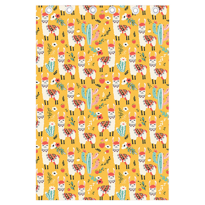 Yellow Llama Pattern Print Curtain