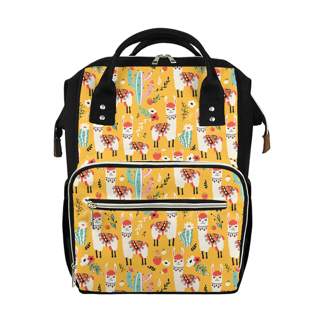 Yellow Llama Pattern Print Diaper Bag