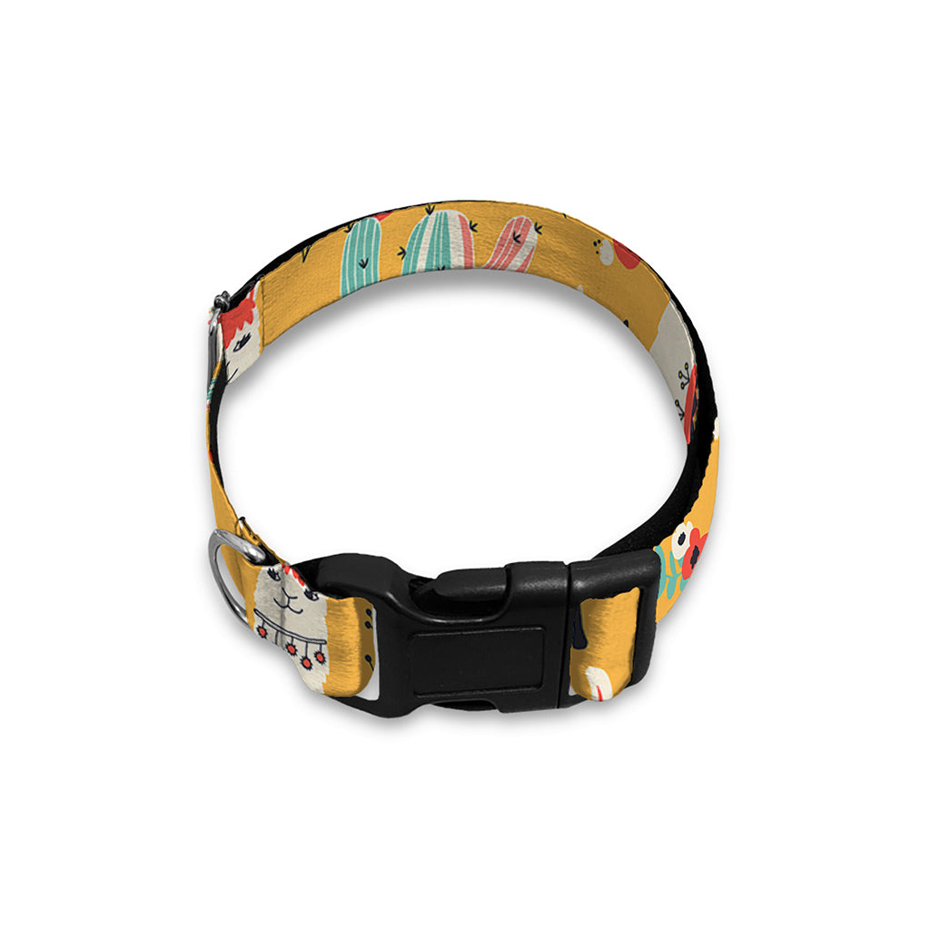 Yellow Llama Pattern Print Dog Collar