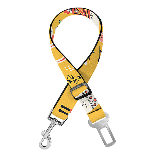 Yellow Llama Pattern Print Dog Seat Belt