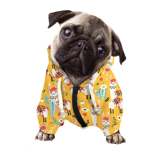 Yellow Llama Pattern Print Dog Zip Up Hoodie