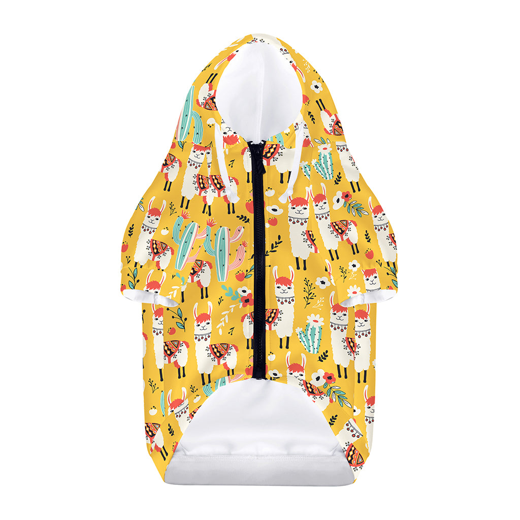 Yellow Llama Pattern Print Dog Zip Up Hoodie