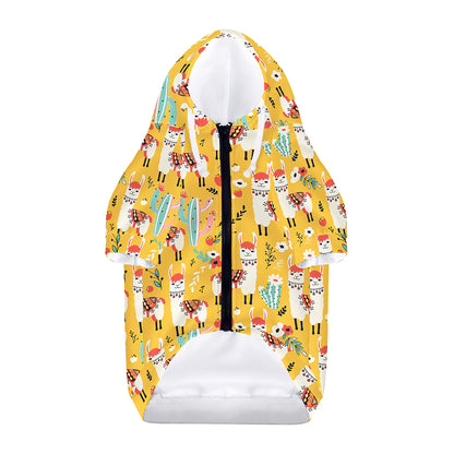 Yellow Llama Pattern Print Dog Zip Up Hoodie