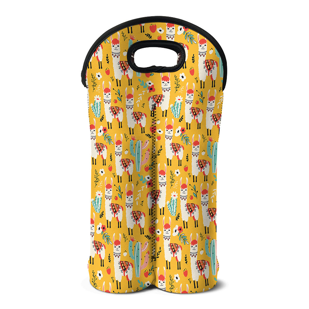 Yellow Llama Pattern Print Double Neoprene Wine Tote