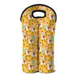 Yellow Llama Pattern Print Double Neoprene Wine Tote